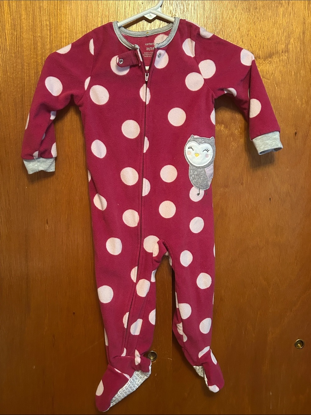 Carter's Pink Polka Dot Footed Fleece One-Piece